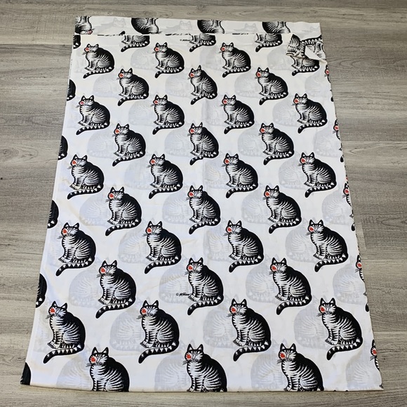 Marlborough Muslin Vintage Cat Sheet Twin Size Black White Red Fabric Kiblan Cat - Picture 5 of 10
